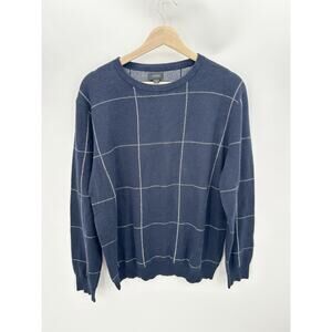 J. Crew Blue Cotton Cashmere Bird's Eye Crewneck Sweater Windowpane Men Size L